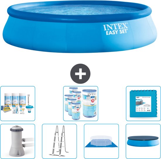 Piscine Opblaasbaar ronde Intex Easy Set - 457 x 107 cm - Blauw - Pompe incluse - Échelle - Ladder - Bâche - Kit d'entretien - Filtres - Carrelages de sol