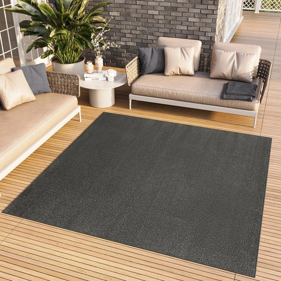 Tapiso Tapis Carré Mono Grijs Foncé Tapis Carré à Poils Ras Taille - 120x120