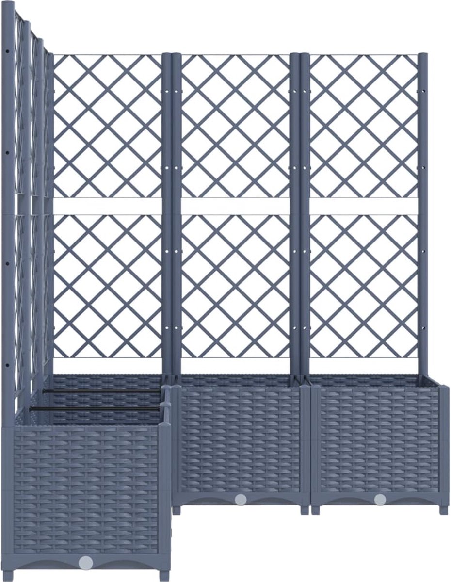 Plantenbak met klimrek - Bloembak - Weerbestendig - Met trellis - Buiten - Polypropeen - Plantenrek - Rechthoekig - 5x37 Liter - Grijs