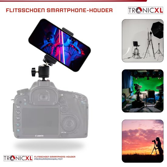 Foto: Tronicxl cold shoe 360 balhoofd smartphonehouder flitsschoen voor camerabevestiging mobiele telefoon geschikt voor iphone en smartphone telefoonhouder statiefadapter coldshoe mount met een 1 4 inch schroefdraad