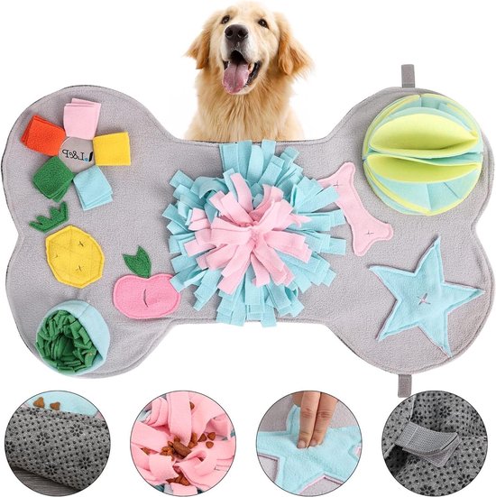 Interactief en educatief Snuffeltapijt voor honden - Botvormig speelgoed met wasbare snuifmat for thuis - Ruiktraining en zoekspel - Antislip voertapijt met L&P.  Dog Snuffle Mat