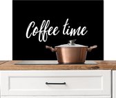 Spatscherm keuken 80x55 cm - Kookplaat achterwand Spreuken - Coffee time - Koffie - Quotes - Muurbeschermer - Spatwand fornuis - Hoogwaardig aluminium