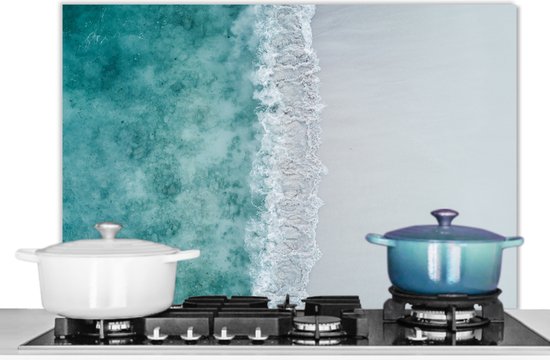Spatscherm keuken 90x60 cm - Kookplaat achterwand Strand - Zee - Golven - Muurbeschermer - Spatwand fornuis - Hoogwaardig aluminium