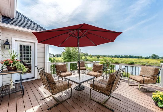 Parasol de jardin avec mât en bois rouge bordeaux 300x300x273cm Parasol de jardin avec mât en bois rouge bordeaux 300x300x273cm