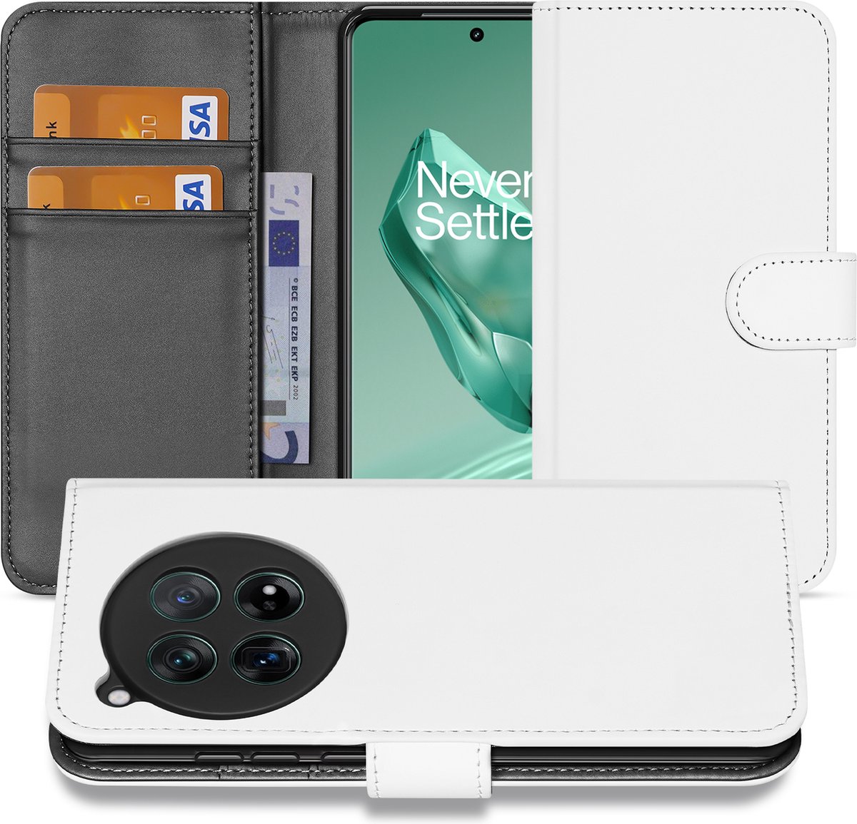 Book Case Telefoonhoesje OnePlus 12 Wit met Pasjeshouder