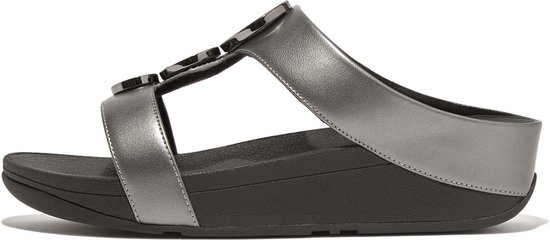 FitFlop Halo Bead-Circle Metallic H-Bar Slides ZWART - Maat 41