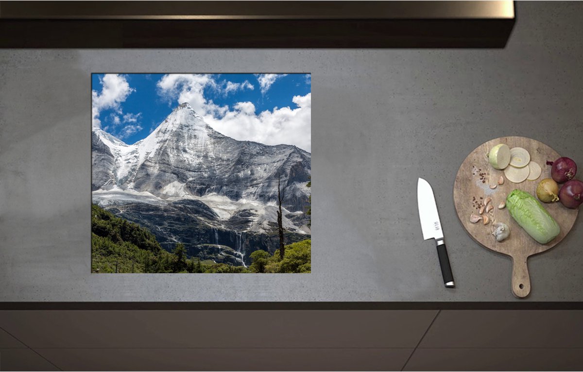 Inductieplaat Beschermer - Begroeiing aan de Rand van Stijle Sneeuwbergen - 57x52 cm - 2 mm Dik - Inductie Beschermer - Bescherming Inductiekookplaat - Kookplaat Beschermer van Zwart Vinyl