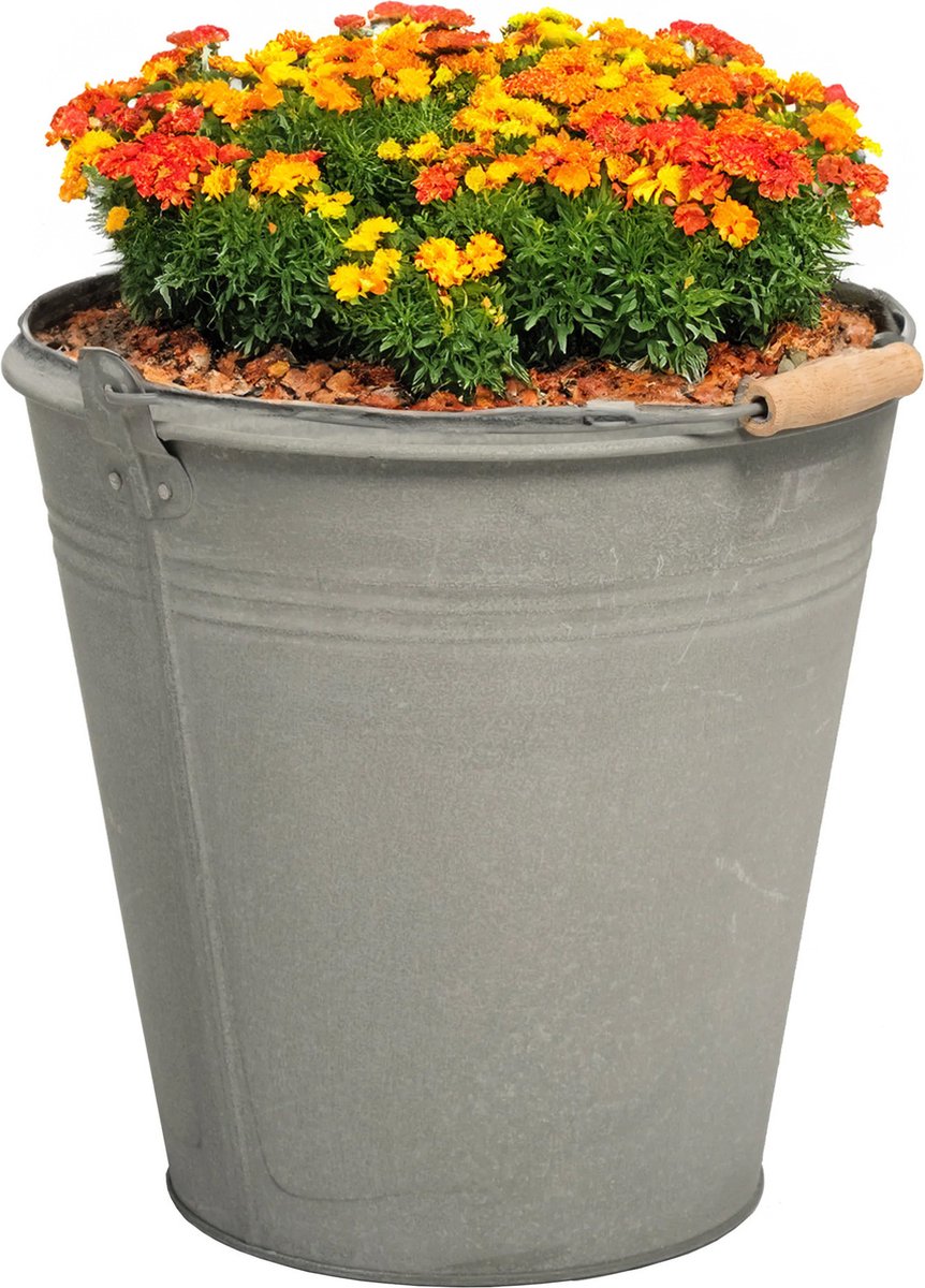 Goedkoopste Mega Collections Emmer/plantenpot/bloempot Eddy - zink - zilver - D28 X H27 cm