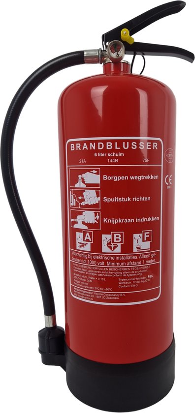 Schuimblusser vetbrandblusser 6 liter ABF - Inclusief keuringssticker en bevestigingsbeugel - Voldoet aan de wettelijke eisen