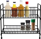 Vrijstaand Kruidenrek - Keukenkruiden Glazen Plank Organisator Ruimtebesparende Opslag (2 Niveaus)