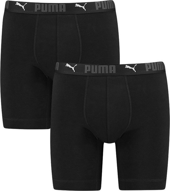 Twee zwarte Puma boxershorts met grijze Puma logo tailleband.