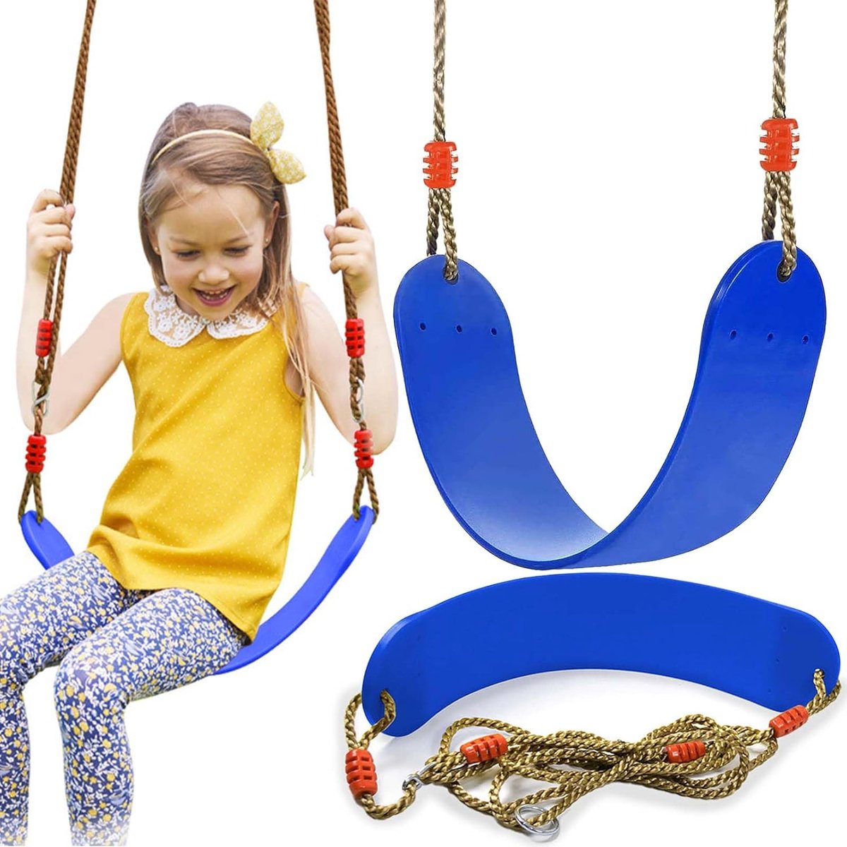 Schommelbank, kinderschommel, outdoor, indoor, schommelbank, plankschommel voor kinderen, in hoogte verstelbaar, antislip belastbaar tot ca. 150 kg (blauw)