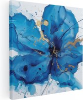 Artaza Canvas Schilderij Blauwe Bloem met Gouden Spetters - 50x50 - Wanddecoratie - Foto Op Canvas - Canvas Print