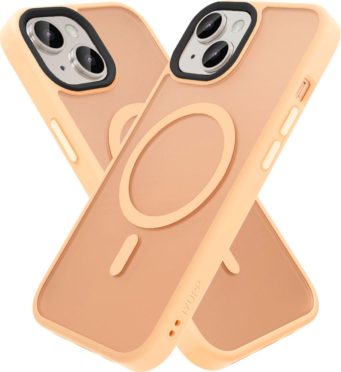IYUPP Hoesje Geschikt voor iPhone 13 Hoesje - Geschikt voor MagSafe - Schockproof Back Cover - Oranje Transparant
