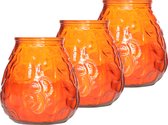 3x Bougies de restauration lowboy orange en verre 10 cm - Bougies de table / bistrot - Décoration de table