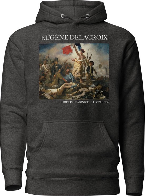 Eugène Delacroix 'Vrijheid leidt het volk' ("Liberty Leading the People") Beroemd Schilderij Hoodie | Unisex Premium Kunst Hoodie | Charcoal Heather | L