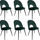 Lina®- Chaises de salle à manger Nora - Set de 6 - Vert - Velours - Pieds en métal