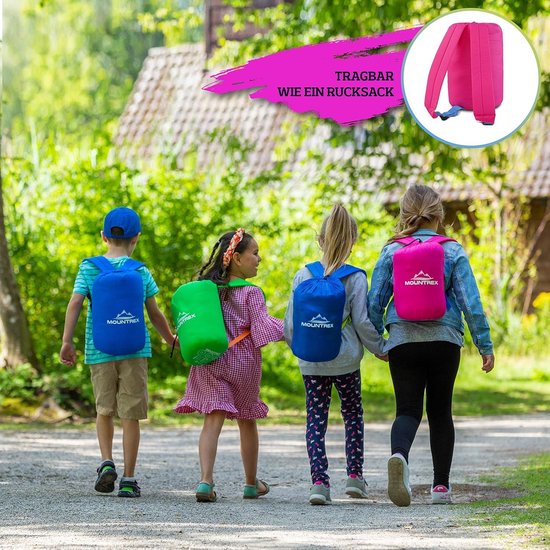 MOUNTREX Slaapzak voor Kinderen - Kinderslaapzak Draagbaar als een Rugzak - (175 x 70 x 45 cm) - Outdoor, Reizen, Camping - Mummieslaapzak Licht & Compact - 100% Katoenen Binnenvoering (Blauw