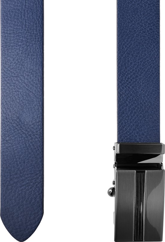 Ceinture en cuir pleine fleur bleu marine avec boucle à verrouillage automatique