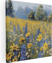 Artaza Canvas Schilderij Wilde Bloemen in een Veld - 70x70 - Wanddecoratie - Foto Op Canvas - Canvas Print