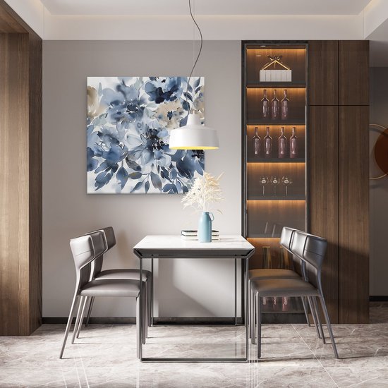 Peinture sur toile Artaza Fleurs bleues et beiges sur fond Witte - 80x80 - Groot - Photo sur toile - Impression sur toile