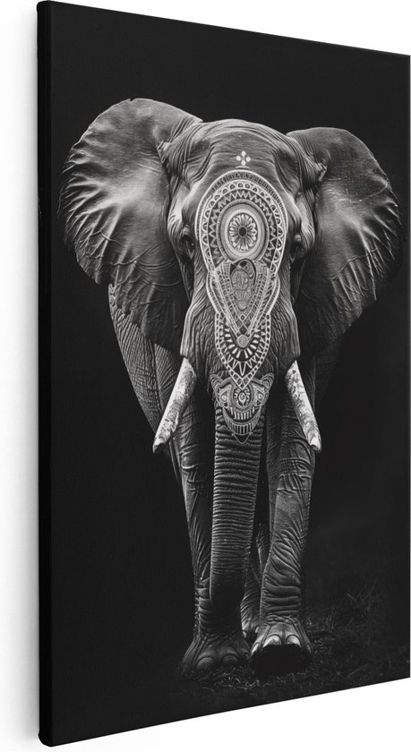 Artaza Canvas Schilderij Zwart Wit Afbeelding van een Olifant - 80x120 - Groot - Foto Op Canvas - Canvas Print