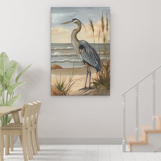 Artaza Peinture sur Toile Héron Bleu Debout sur la Plage - 80x120 - Groot - Photo sur Toile - Impression sur Toile