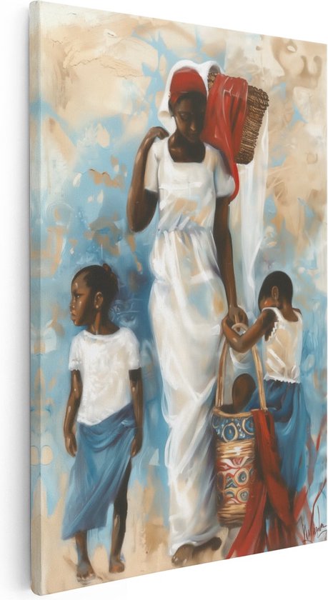 Artaza Canvas Schilderij Kunstwerk van een Vrouw en haar Kinderen - 80x120 - Groot - Foto Op Canvas - Canvas Print