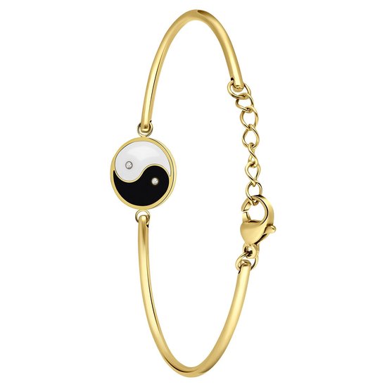 Lucardi Dames Stalen goldplated armband met ying yang - Armband - Staal - Goud - 16 cm