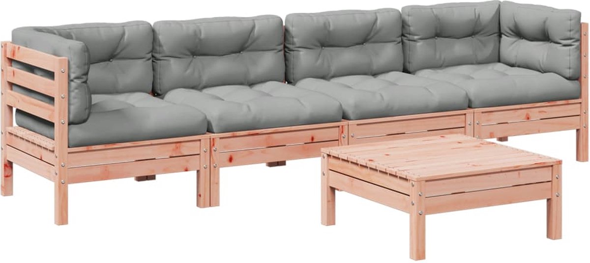 vidaXL 5-delige - Loungeset - met - kussens - massief - douglas - vurenhout grijs