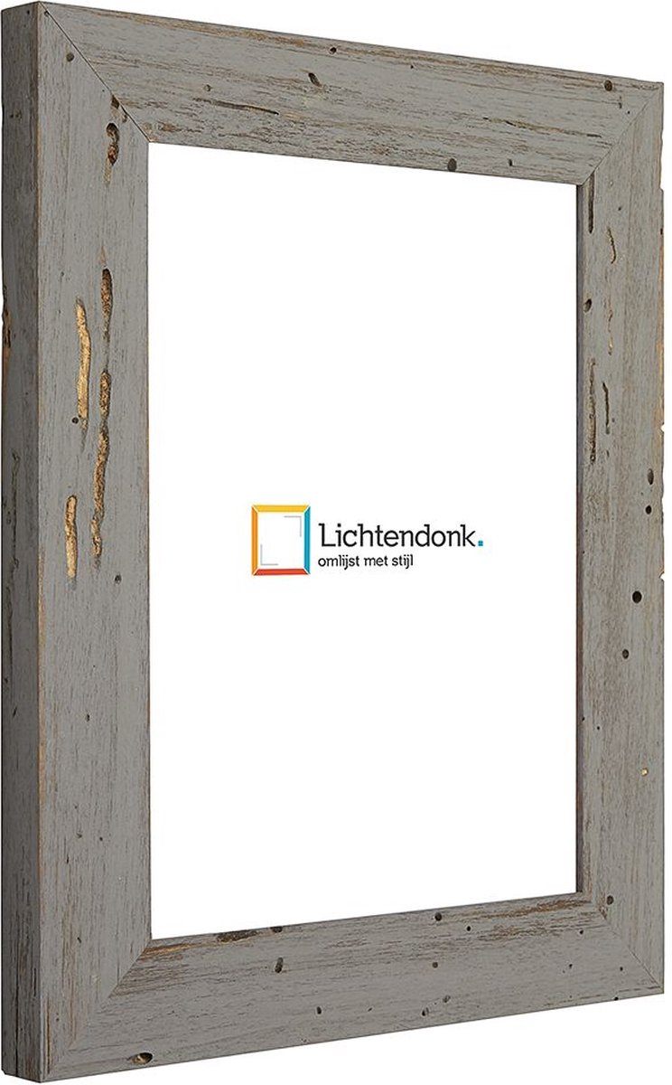 Lichtendonk Fotolijst - Fotokader Grijs Verouderd Hout - met echte houtworm gaatjes - Fotomaat 40x50 - Helder glas - Art.nr. 1009968440502