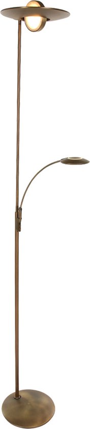 Klassieke uplight met leesarm met dimmer | 2 lichts | brons / bruin | kunststof / metaal | Ø 28 cm | 185 cm | staande lamp / vloerlamp | modern design
