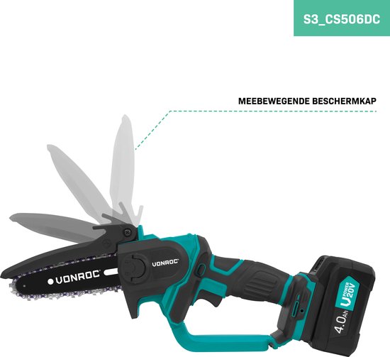VONROC Mini Kettingzaag 20V - 152mm - Incl. 4.0Ah accu en snellader van VONROC — afbeelding 4