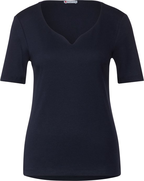 Street One QR shirt with heart neckline shape Dames T-shirt - deep blue
