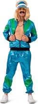 Funny Fashion - Grappig & Fout Kostuum - Heel Erg Fout Retro Trainingspak Dilano - Man - Blauw - Maat 48-50 - Carnavalskleding - Verkleedkleding