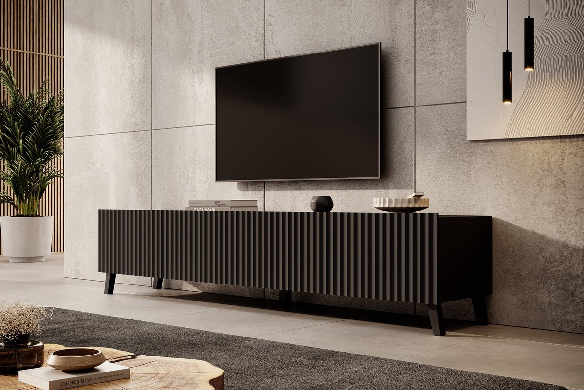 MEUBELLA TV-Meubel Pepinos 2 - Mat zwart - 200 cm