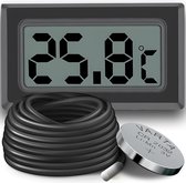 Digitale Thermometer LCD Temperatuurmonitor met Externe Sensor voor Koelkast Vriezer Aquarium - 100 cm Kabel Zwart