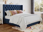 Bed MASSIMO gewatteerd hoofdeinde - 180 x 200 cm - Blauwe stof L 215 cm x H 141 cm x D 203 cm