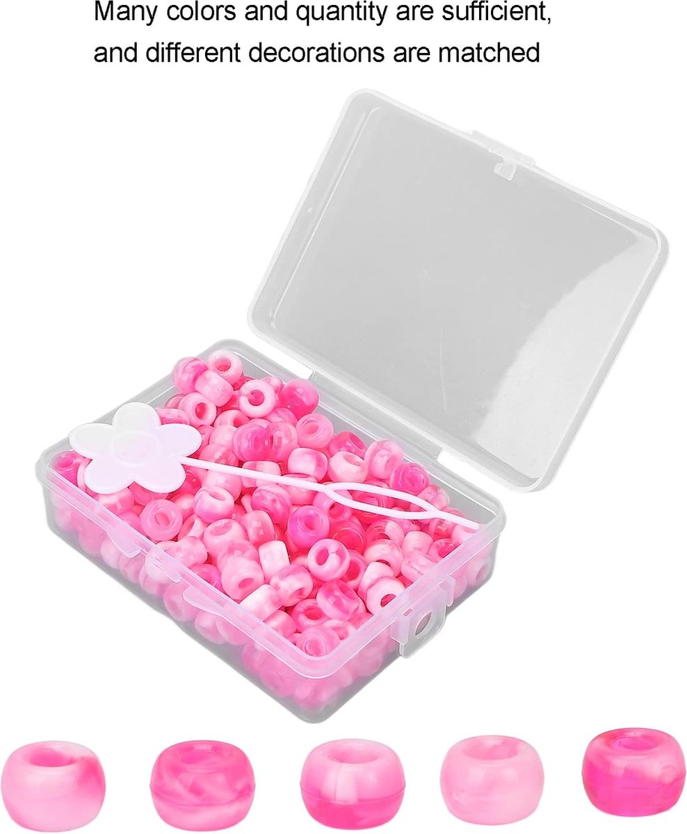 200 Stks DIY Haar Kralen Pony Kralen Snoep Kleur DIY Sieraden Maken Kralen Haar Kralen voor Armband Ketting Ambachten Maken en Haar Vlechten(roze)