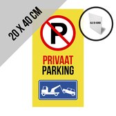 Pictogram/ bord alu di-bond | "Privaat parking" | 20 x 40 cm | Dikte: 3 mm | Aluminium | Privé domein | Niet parkeren | Parkeeroverlast | Privaat eigendom | Parkeerplaats vrijhouden | Roestvrij | Geel | 1 stuk