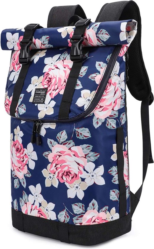 RANZN Miami – Sac à dos rolltop de qualité supérieure pour homme et femme – Sac à dos de randonnée antivol avec compartiment pour ordinateur portable, Rose/rouge, 31 x 13 x 42