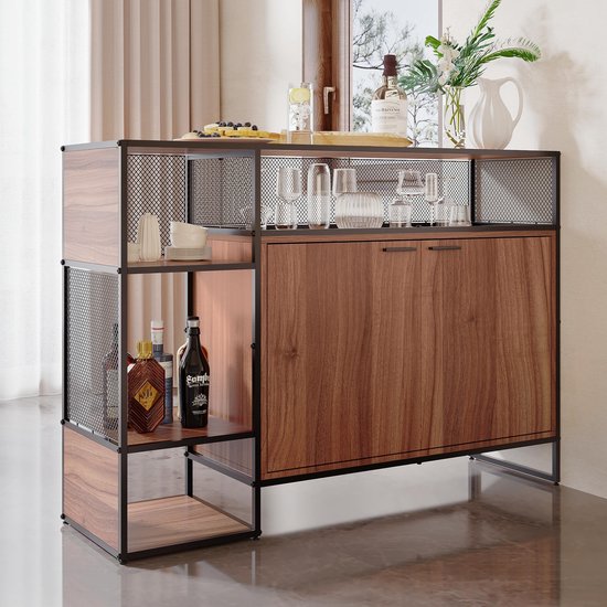 Sweiko – armoire de cuisine au design industriel, commode, buffet, meuble de bar, 138x93x40cm, marron