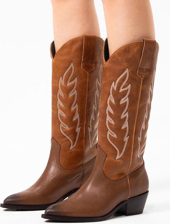 rismart Cowboylaarzen voor Dames Westernlaarzen Midden Kalf Geborduurd Cowgirl Schoenen, Zwart, 41