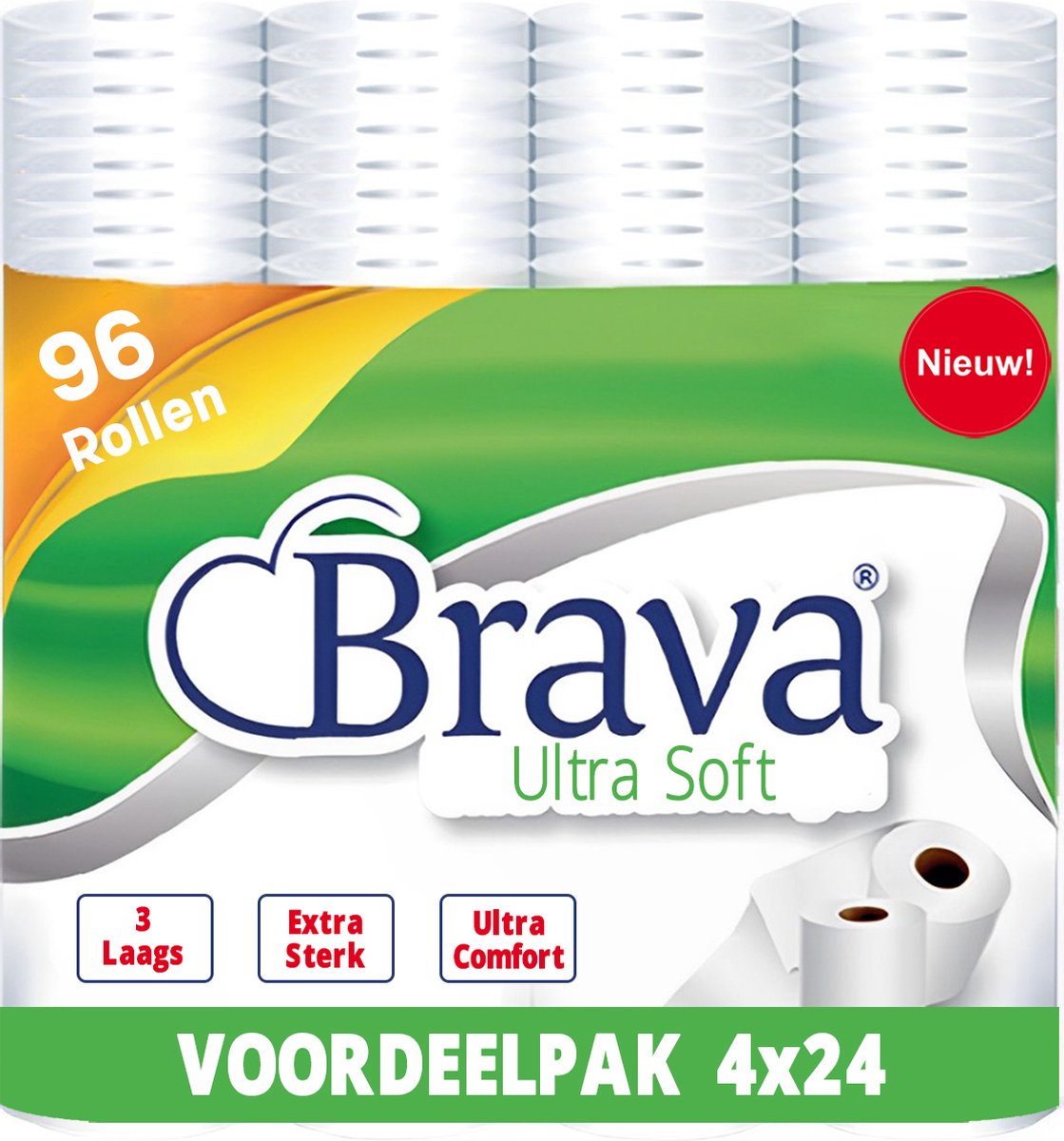 Brava - Ultra Soft Toiletpapier - 96 Rollen - 3 Laags - Ultiem Comfort WC Papier - Superieure Sterkte - Maximale Absorptie & Pluisvrij - Voordeelverpakking WC Papier