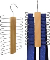 2 stuks houten dassenhangers met 20 stangen, 360° stropdassenhouder voor kledingkast, stropdassen, riemen, sjaals, accessoires en meer