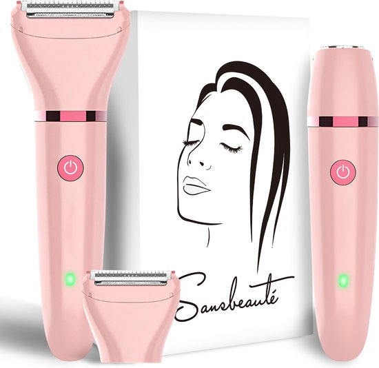 2-in-1 Ladyshave + Extra Scheerkop - Gezicht - Oksels - Benen - Bikinilijn - Scheerapparaat Vrouw - Ontharingsapparaat Electrisch Ontharen - Gezichtsontharing Dames - Trimmer Vrouw - Ladyshaves Bikini - USB Oplaadbaar