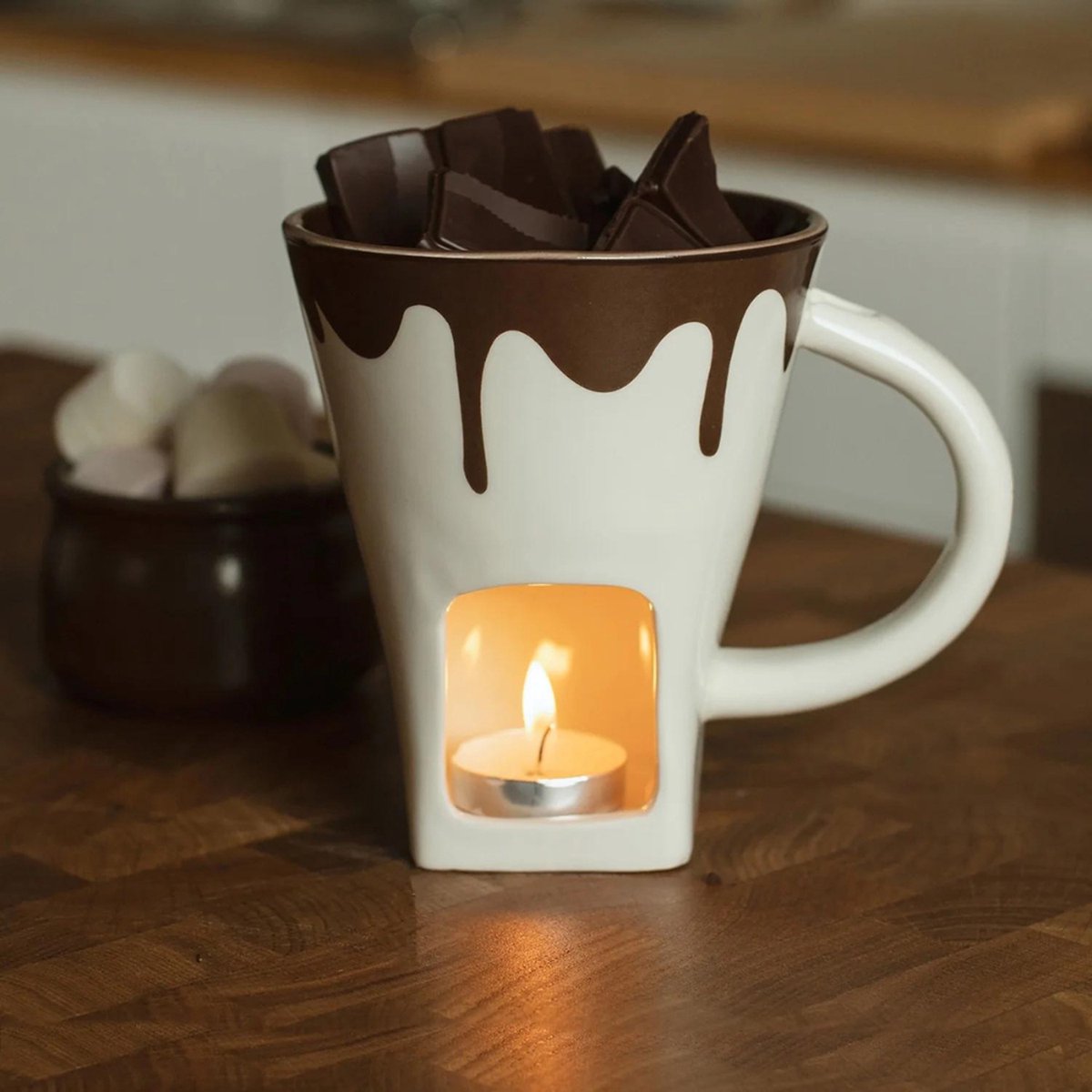 Tasses à Fondue Au Chocolat – Lot De 2 Avec Fourchettes Et Bougies, En Céramique, Pour Desserts Festifs Et Conviviaux