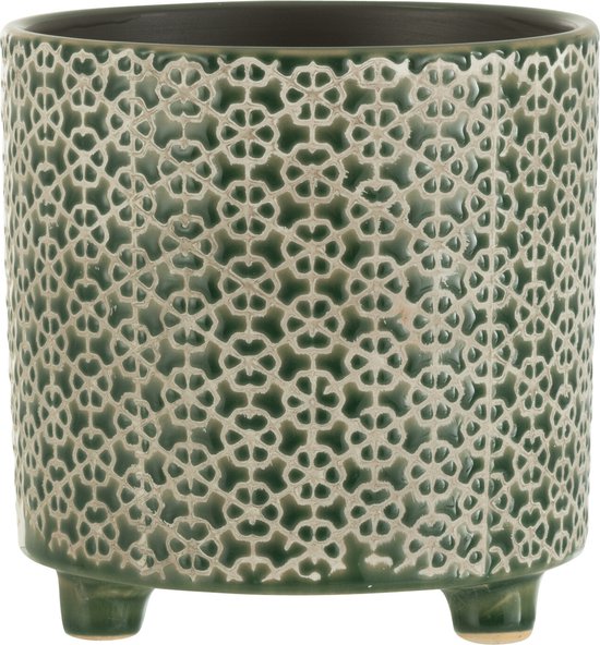 J-Line cache-pot Fleur - céramique - vert - large - Ø 16.5 cm