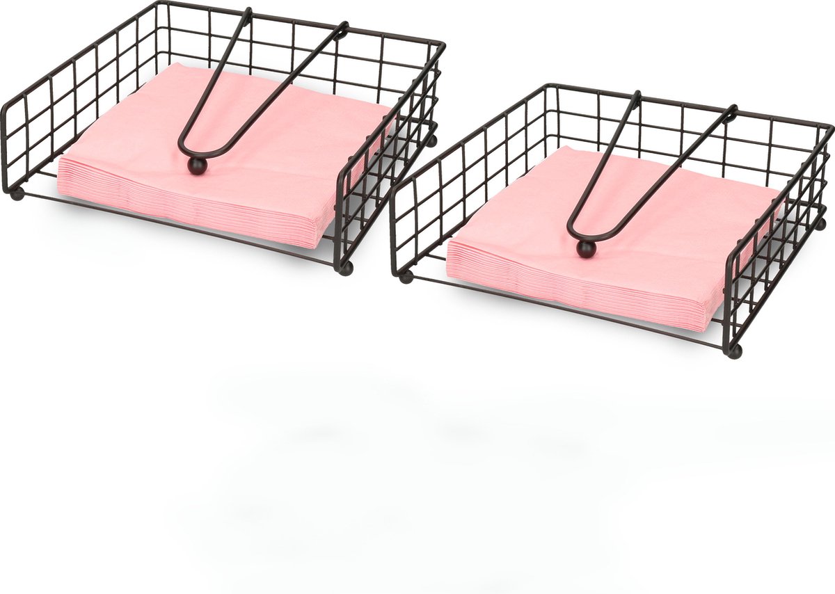 Artex Servettenhouder met stop - 2x - zwart - metaal - 21 cm