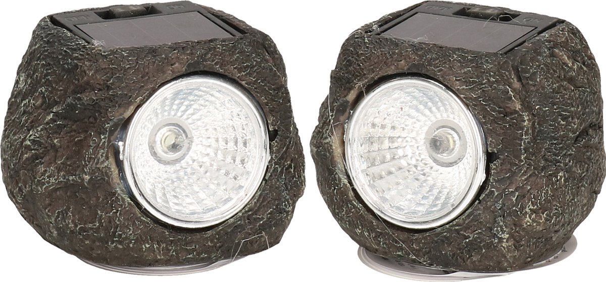 Cepewa LED lamp/spot - 2x - solar verlichting - steen vorm - 13 x 9 cm - tuin verlichting